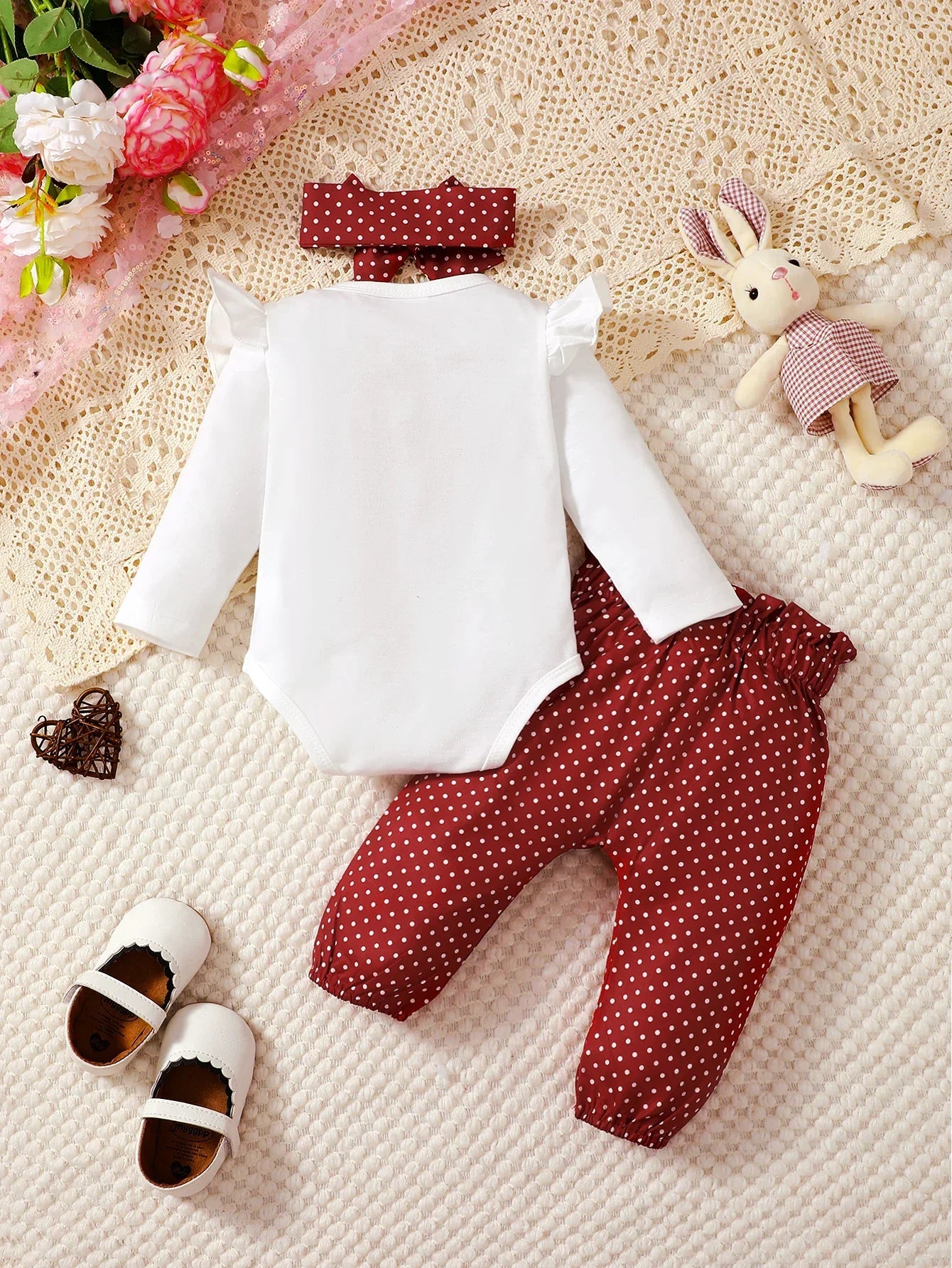Conjunto Infantil Manga Longa Coelhinho Poá Tiara Belle Lenogue