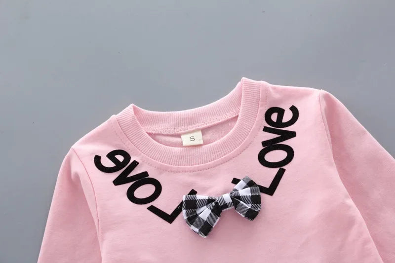 Conjunto Infantil Manga Longa Xadrez Laço Calça Tendance Lenogue