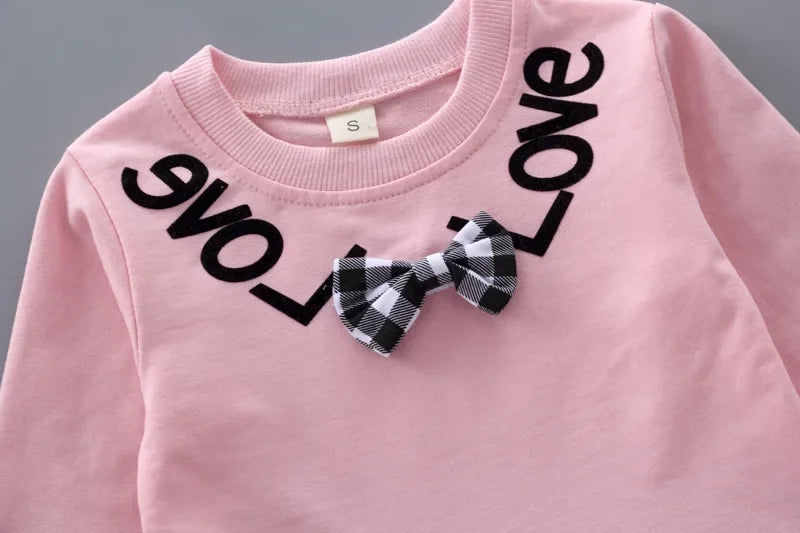 Conjunto Infantil Manga Longa Xadrez Laço Calça Tendance Lenogue