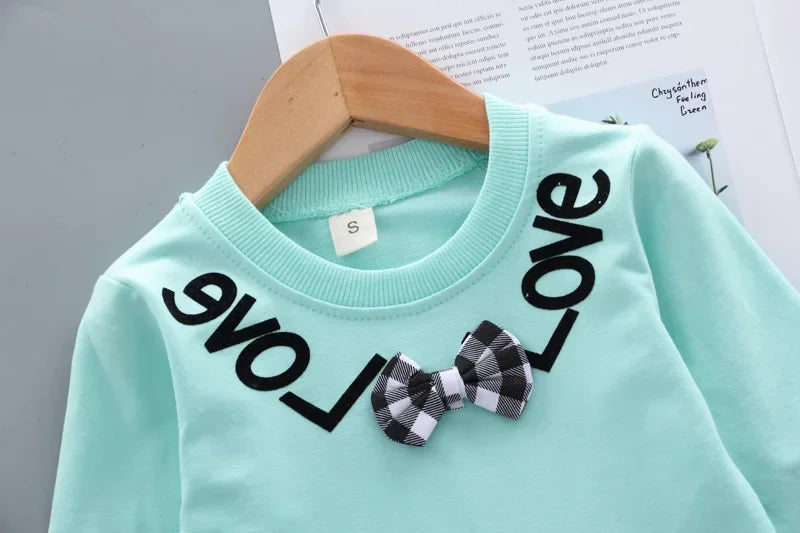 Conjunto Infantil Manga Longa Xadrez Laço Calça Tendance Lenogue