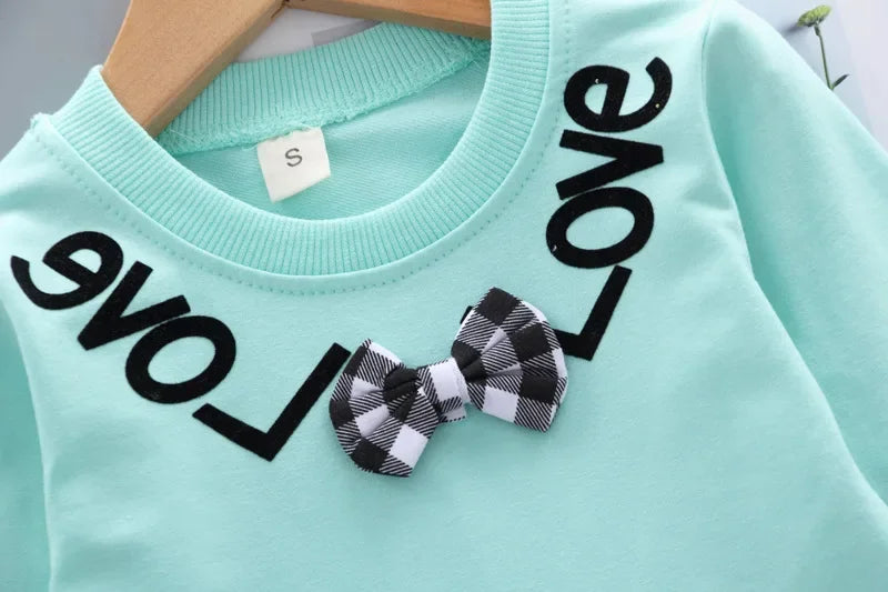 Conjunto Infantil Manga Longa Xadrez Laço Calça Tendance Lenogue