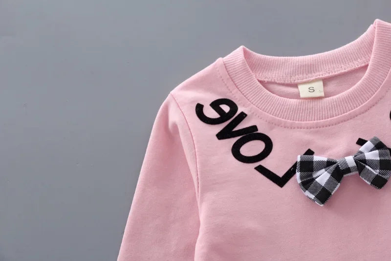 Conjunto Infantil Manga Longa Xadrez Laço Calça Tendance Lenogue