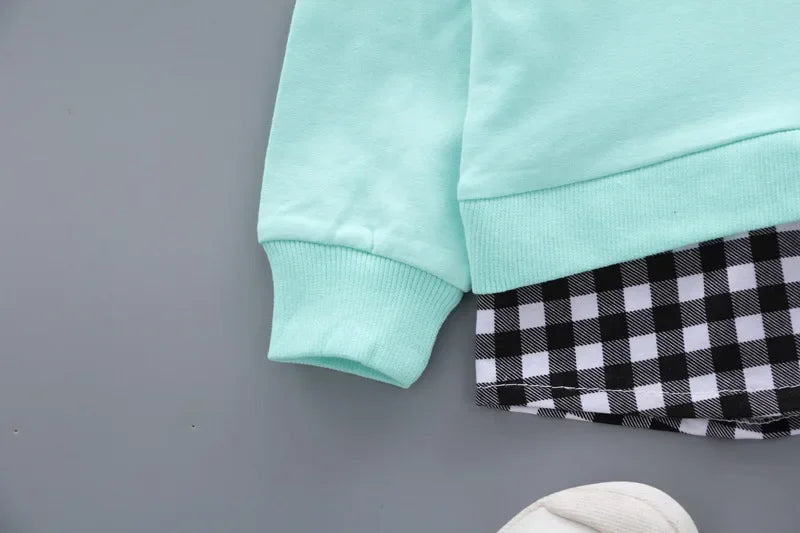 Conjunto Infantil Manga Longa Xadrez Laço Calça Tendance Lenogue