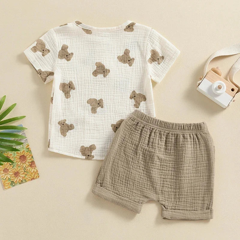 Conjunto Infantil Masculino Estampa Urso Lenogue Branco e Bege / 3-6 Meses