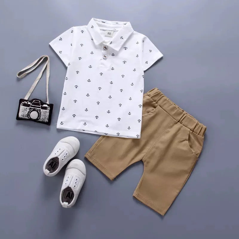 Conjunto Infantil Masculino Heitor Bege Lenogue Branco / 6-12 Meses