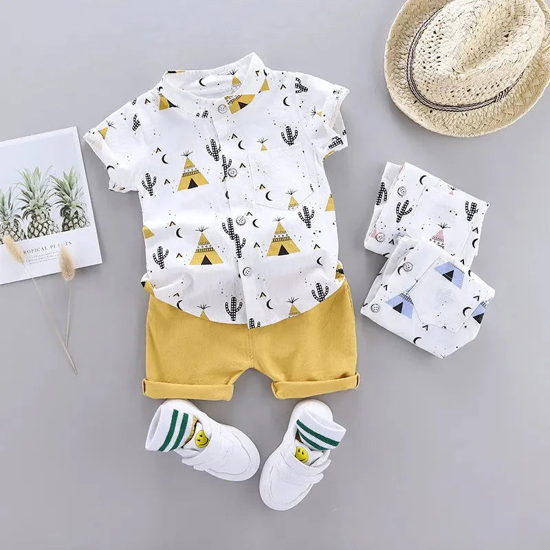 Conjunto Infantil Masculino Summer Boy Lenogue Amarelo / 0-3 Meses