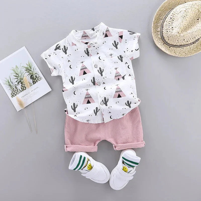 Conjunto Infantil Masculino Summer Boy Lenogue Rosa / 0-3 Meses