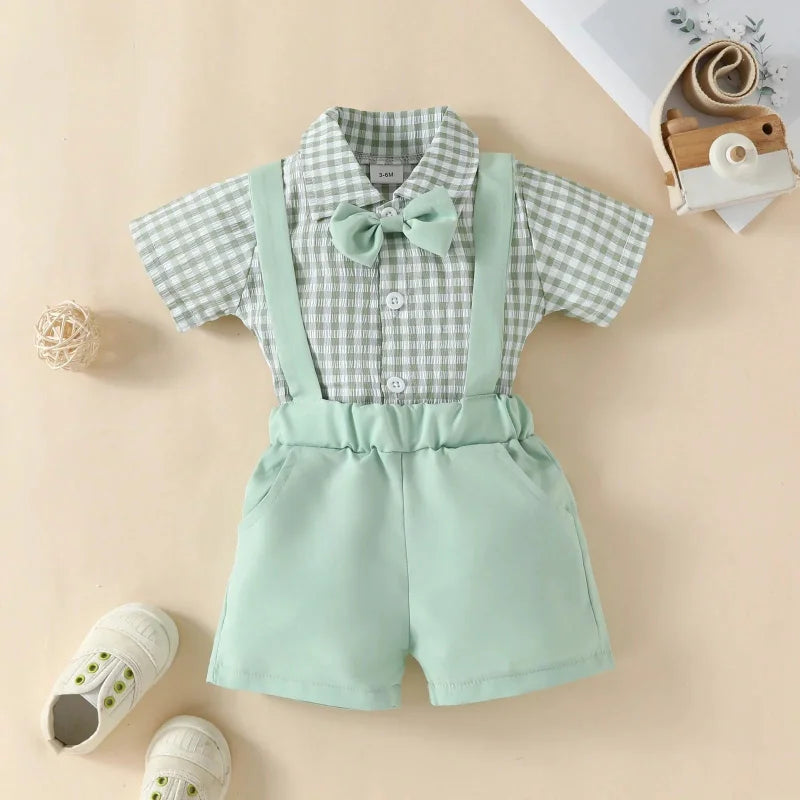 Conjunto Infantil Masculino Verde com Suspensório Lenogue / 0-3 Meses
