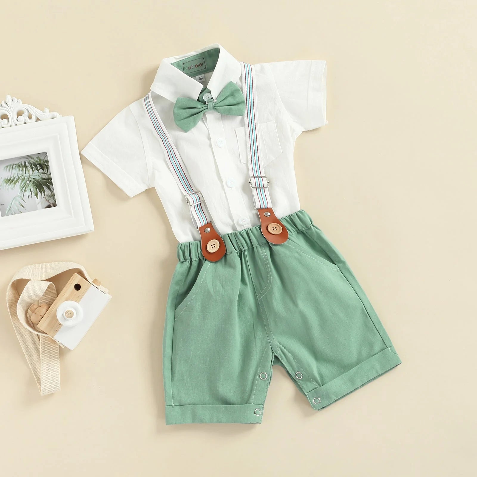 Conjunto Infantil Masculino Verde com Suspensório Lenogue / 0-3 Meses