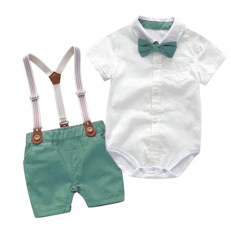 Conjunto Infantil Masculino Verde com Suspensório Lenogue