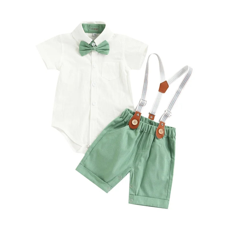 Conjunto Infantil Masculino Verde com Suspensório Lenogue