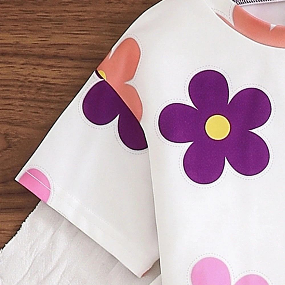 Conjunto Infantil Menina Verão Floral Manga Curta Câlin Lenogue