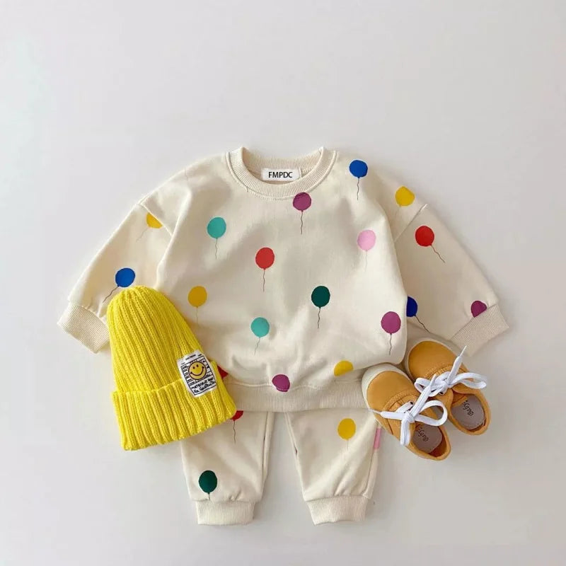 Conjunto Infantil Moletom Balões Coloridos Lenogue Bege / 6-12 Meses