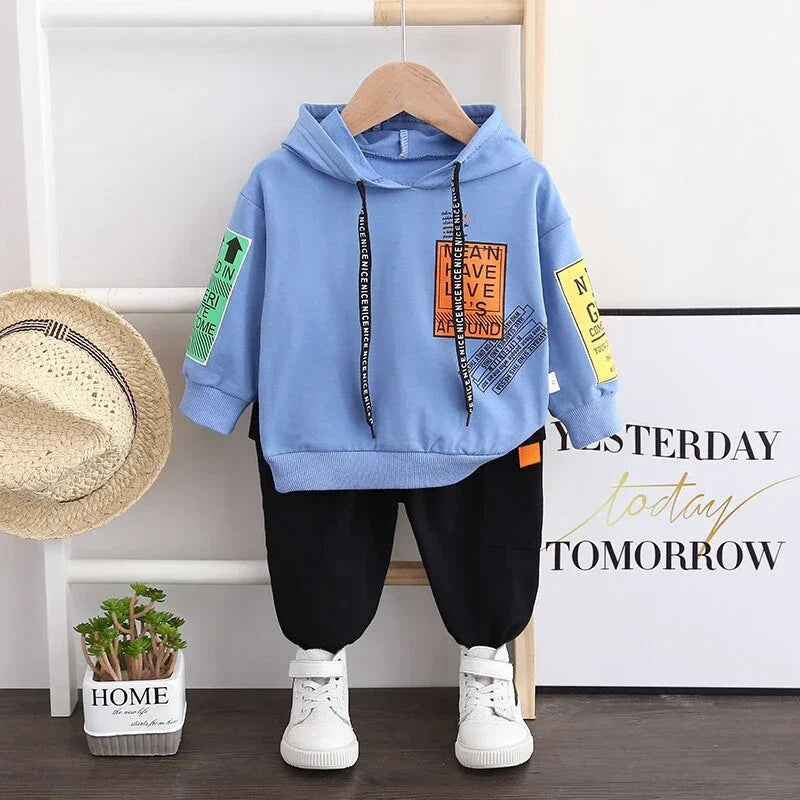 Conjunto Infantil Moletom com Capuz Estampa Letras e Calça Lenogue Azul / 6-12 Meses