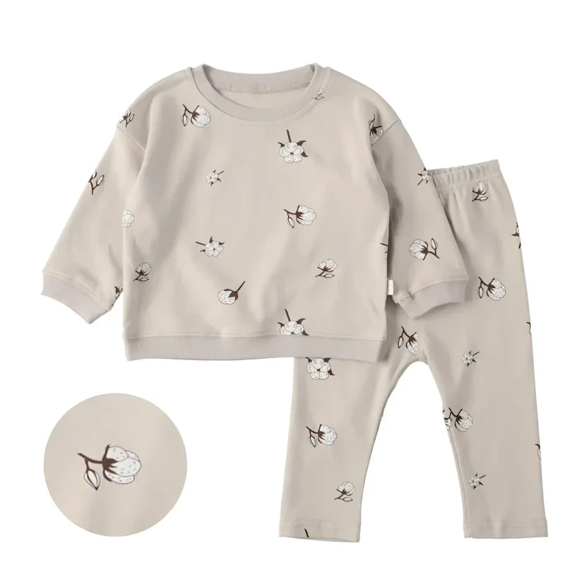 Conjunto Infantil Moletom Flor de Algodão Bege Lenogue