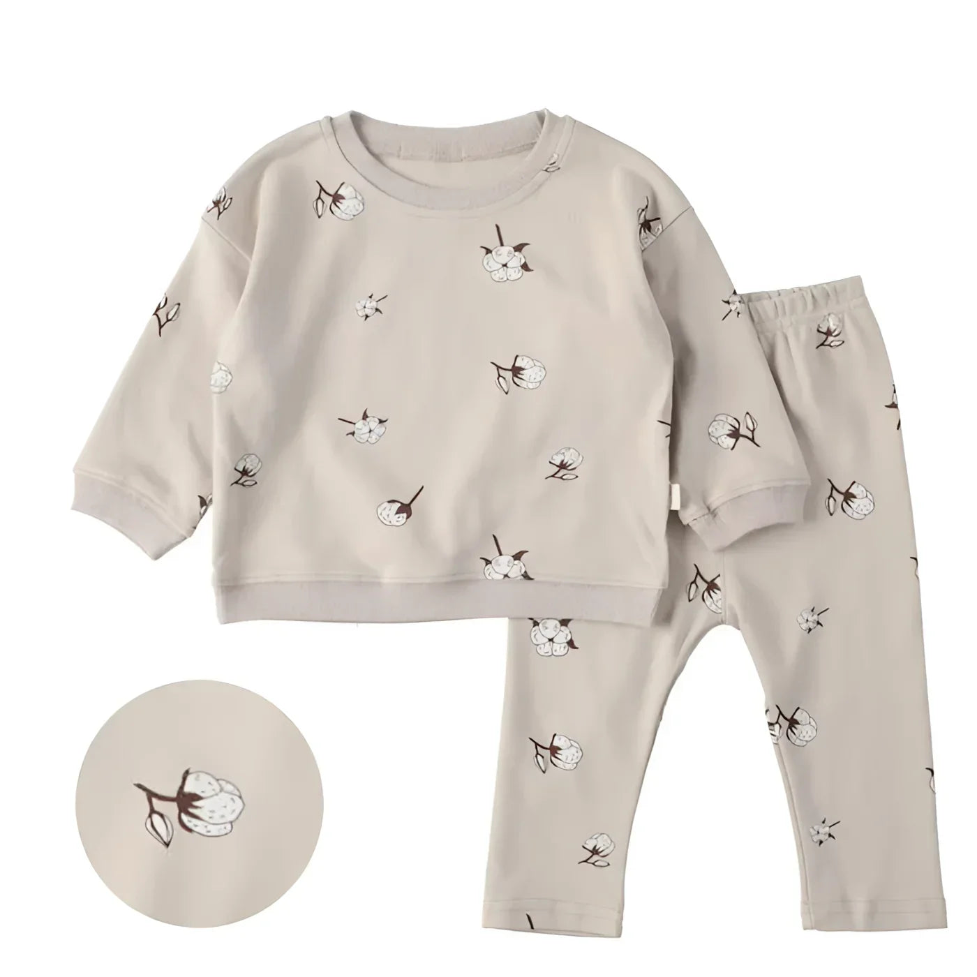 Conjunto Infantil Moletom Flor de Algodão Bege Lenogue
