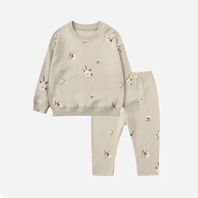 Conjunto Infantil Moletom Flor de Algodão Bege Lenogue / 6-12 Meses