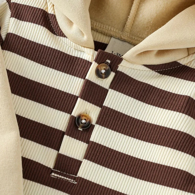 Conjunto Infantil Moletom Listrado com Capuz e Jardineira Urso Lenogue