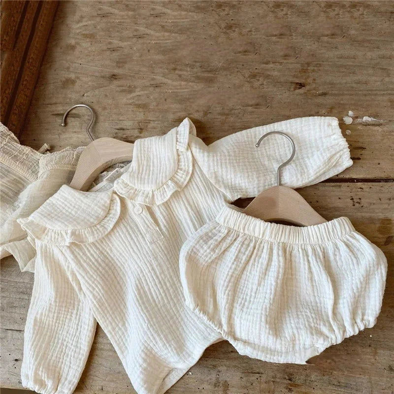 Conjunto Infantil Navy Blommer e Blusa Lenogue Bege / 3-6 Meses