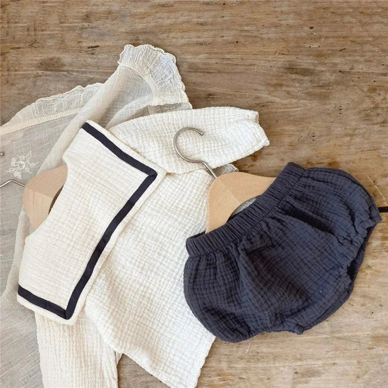 Conjunto Infantil Navy Blommer e Blusa Lenogue Bege & Preto / 3-6 Meses