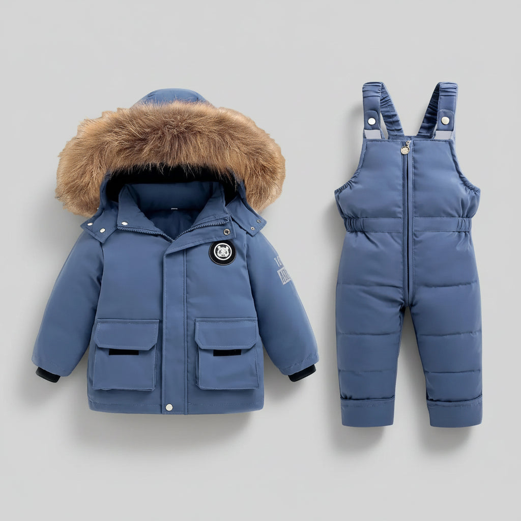 Conjunto Infantil Parka Pluma de Pato Capuz Nordique Lenogue Azul / 12-18 Meses