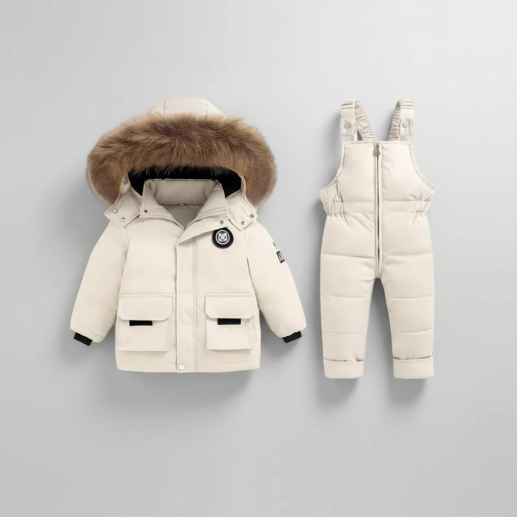 Conjunto Infantil Parka Pluma de Pato Capuz Nordique Lenogue Bege / 12-18 Meses