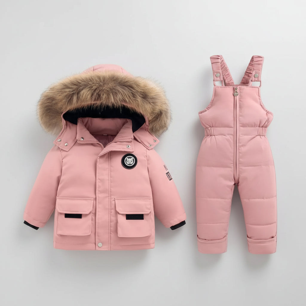 Conjunto Infantil Parka Pluma de Pato Capuz Nordique Lenogue Rosa / 12-18 Meses