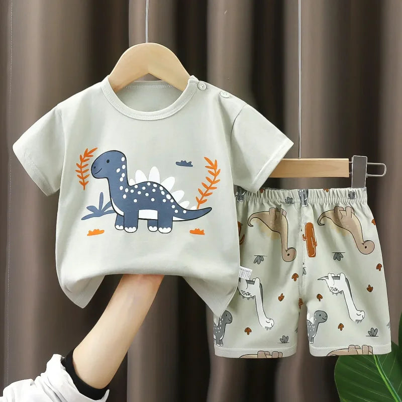 Conjunto Infantil Pijama de Dinossauro Cartoon Lenogue Bege / 6-12 Meses
