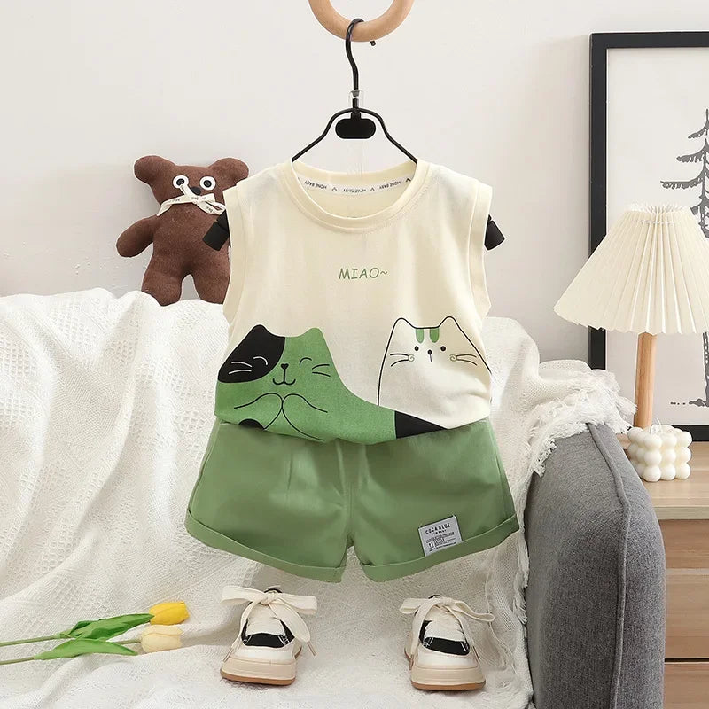Conjunto Infantil Regata com Shorts Modelo Cartoon Lenogue Verde / 6-12 Meses