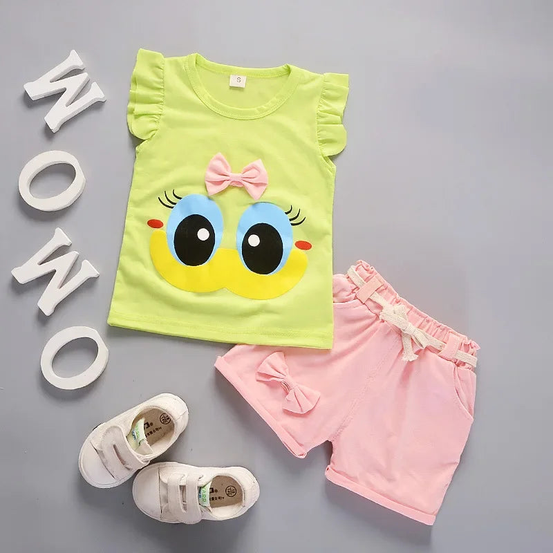 Conjunto Infantil Regata com Shorts Modelo Cartoon Lenogue Verde / 6-12 Meses