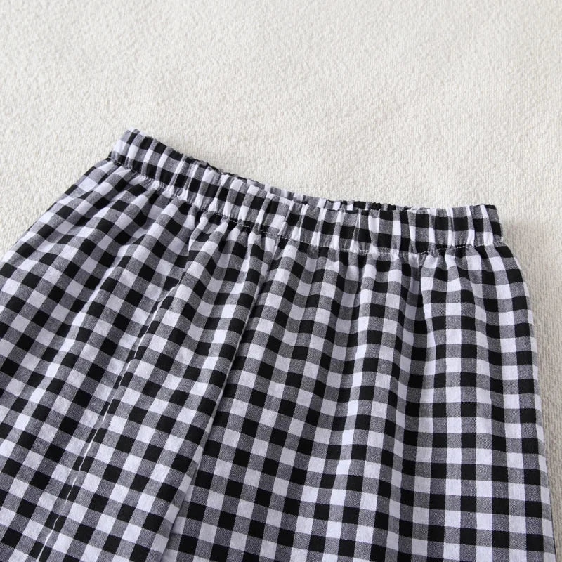 Conjunto Infantil Regata Estampada Laço Calça Xadrez Renda Lenogue