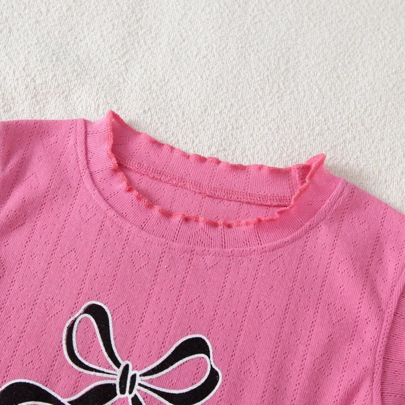 Conjunto Infantil Regata Estampada Laço Calça Xadrez Renda Lenogue