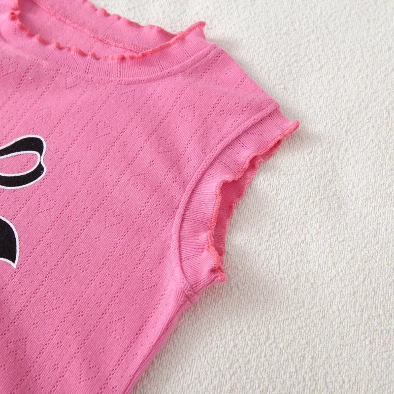 Conjunto Infantil Regata Estampada Laço Calça Xadrez Renda Lenogue