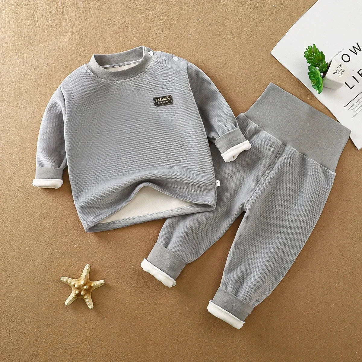 Conjunto Infantil Térmico Cintura Alta Cobre Barriga Chaleur Lenogue Cinza / 3-6 Meses