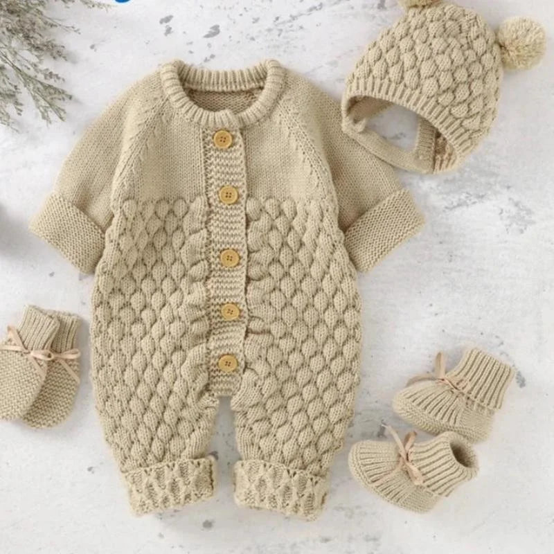 Conjunto Infantil Tricot com Acessórios Lenogue Bege / 0-3 Meses