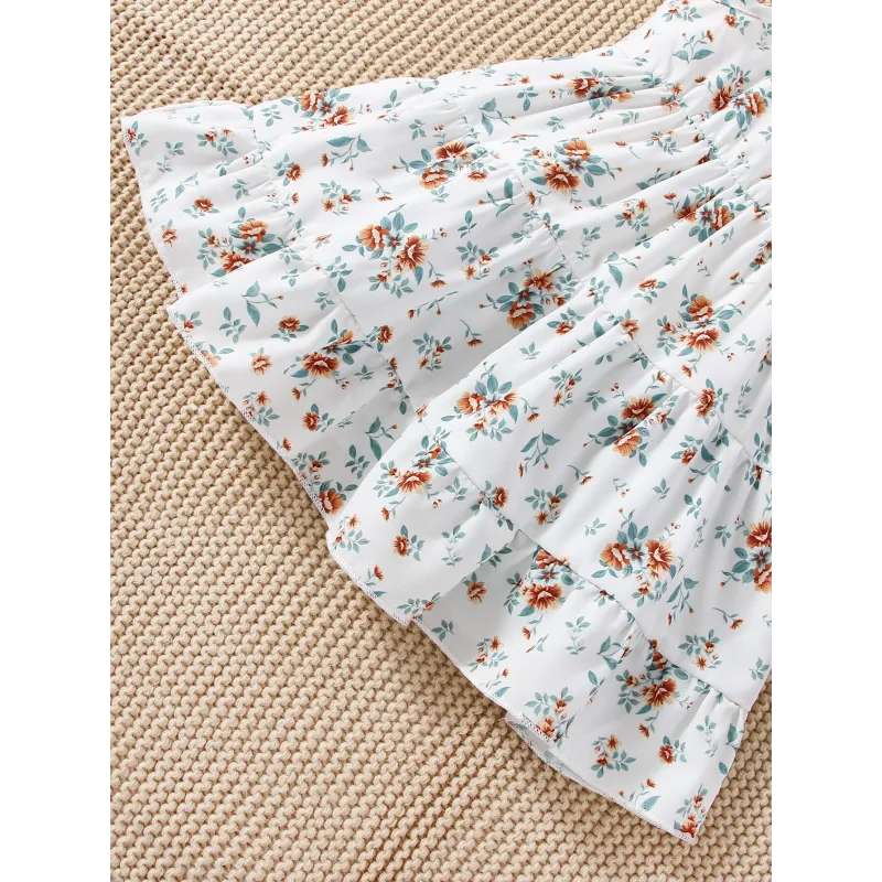 Conjunto Infantil Vestido Floral com Jaqueta Jeans Manga Longa Lenogue