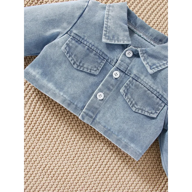 Conjunto Infantil Vestido Floral com Jaqueta Jeans Manga Longa Lenogue