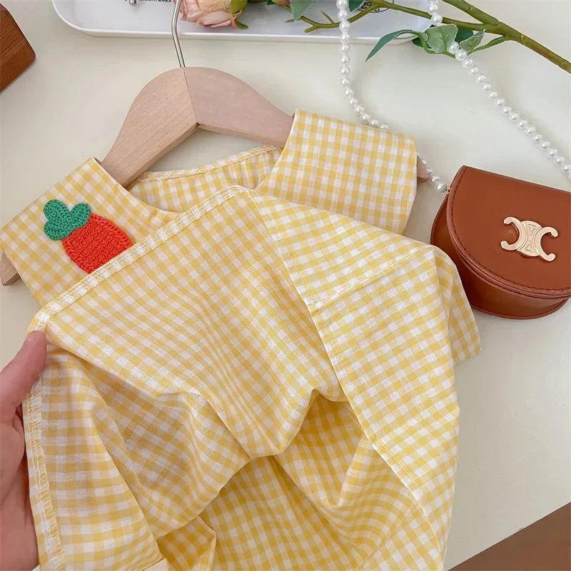 Conjunto Infantil Xadrez com Bordado Amarelo Lenogue