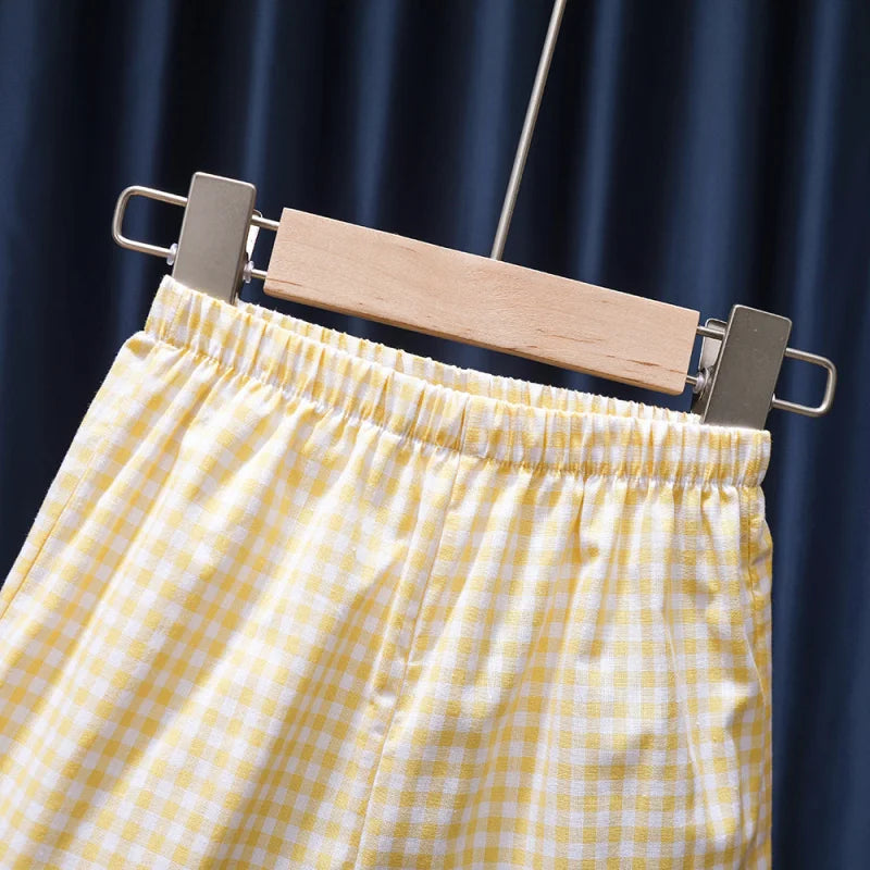 Conjunto Infantil Xadrez com Bordado Amarelo Lenogue