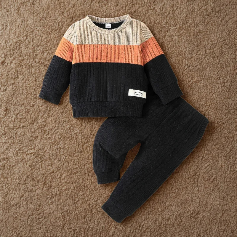 Conjunto Roupa Infantil Menino Suéter e Calça Térmico Lenogue Bege Preto / 3-6 Meses