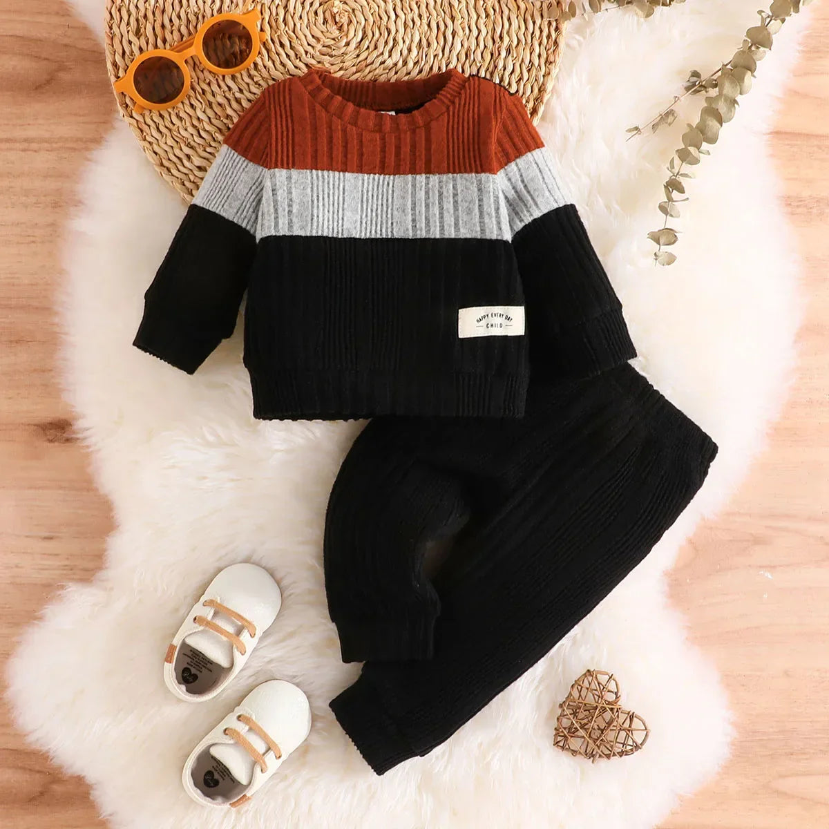 Conjunto Roupa Infantil Menino Suéter e Calça Térmico Lenogue Laranja Preto / 3-6 Meses