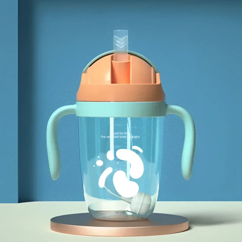 Copo Infantil com Canudo Antivazamento Lenogue Azul 300ml