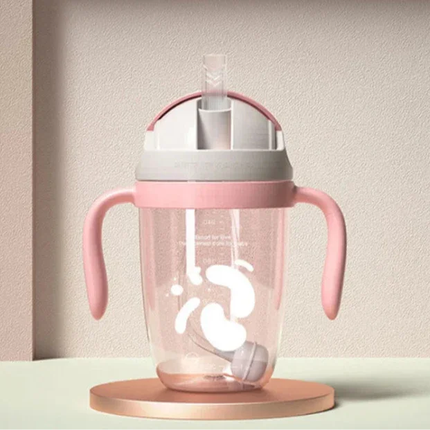 Copo Infantil com Canudo Antivazamento Lenogue Rosa 300ml