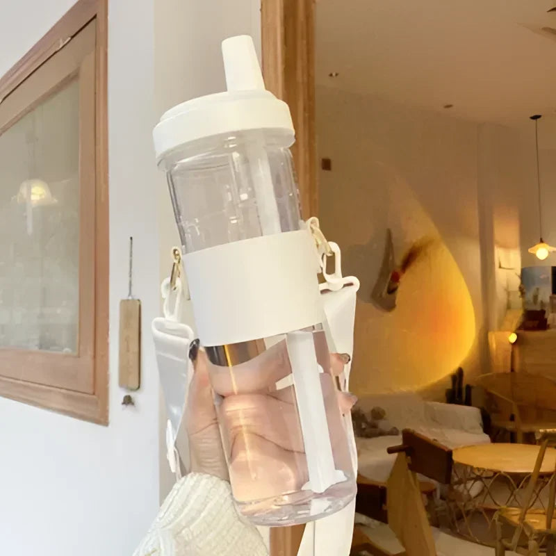 Garrafa Infantil com Canudo e Capa Lenogue Transpartente 850ml