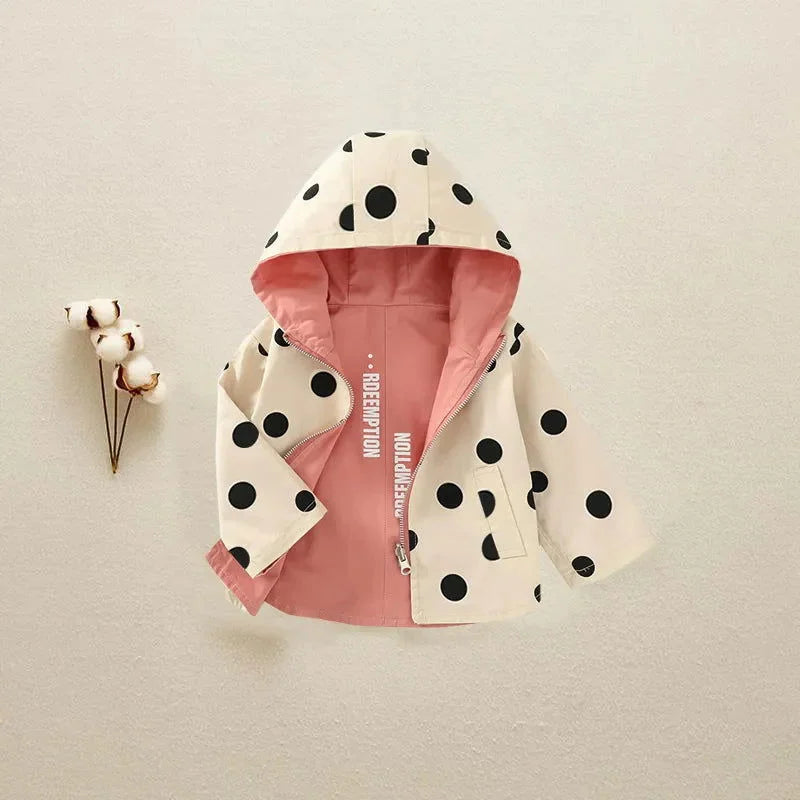 Jaqueta Infantil Bolinhas Capuz Dupla Face Lenogue Rosa / 6-12 Meses