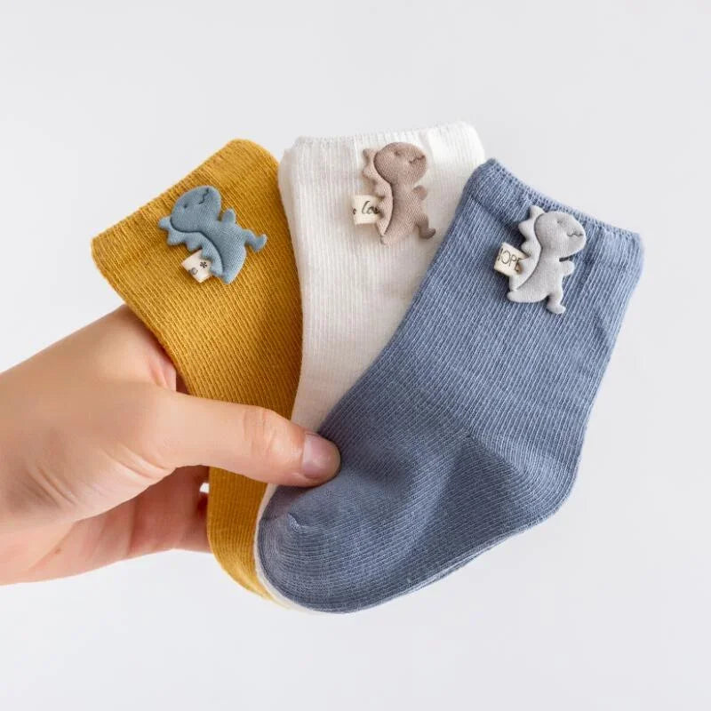 Kit 3 Pares Meias Infantil Algodão Cartoon Lenogue Dinossauro / 0-6 Meses (7-9 Cm)