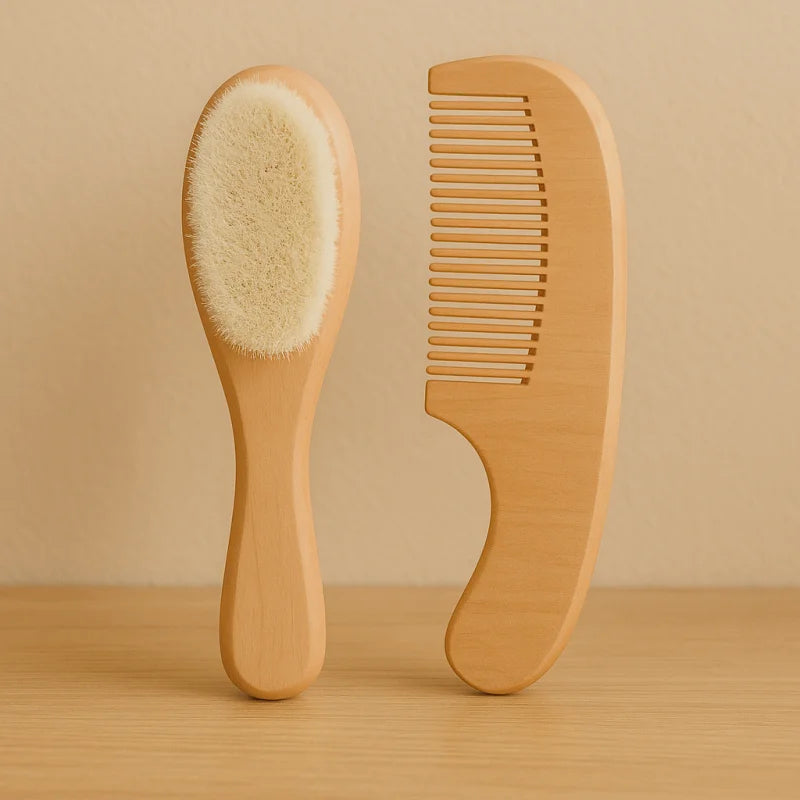 Kit Infantil Escova e Pente Madeira Natural Lenogue