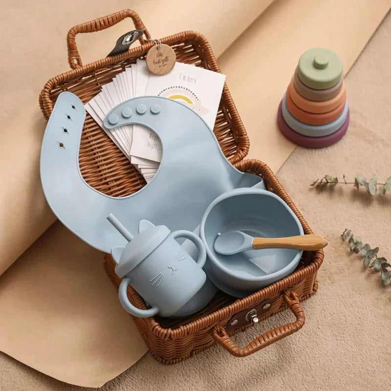 Kit Infantil Introdução Alimentar Colorido Lenogue Azul