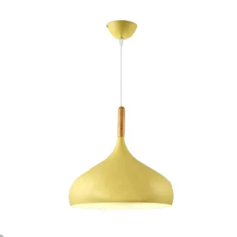 Lustre Infantil Nórdico Madeira com Led Natural Lenogue Amarelo / 24 Cm Diâmetro / Luz Quente