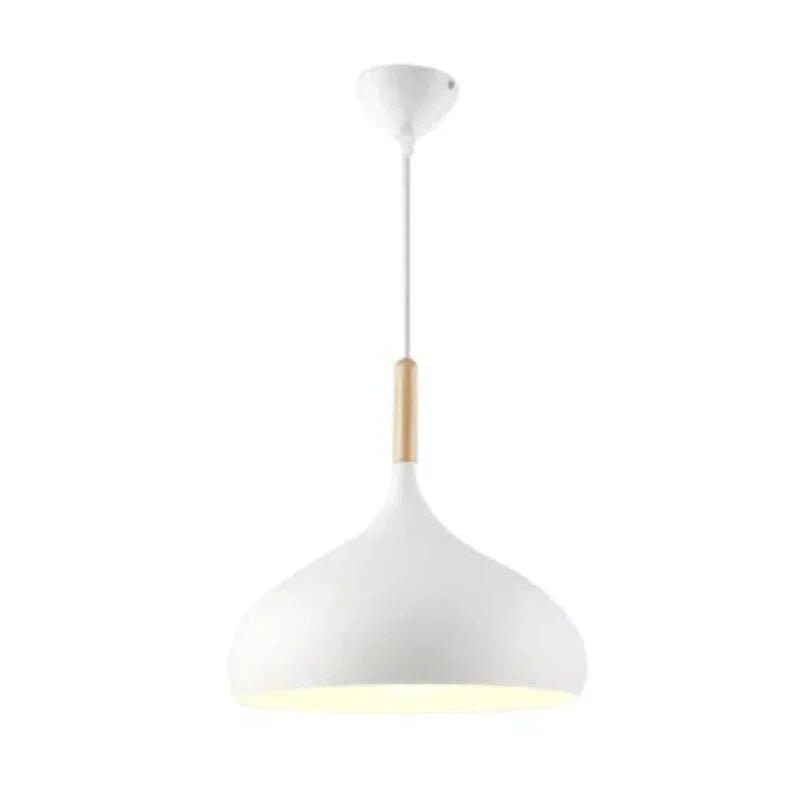 Lustre Infantil Nórdico Madeira com Led Natural Lenogue Branco / 24 Cm Diâmetro / Luz Quente